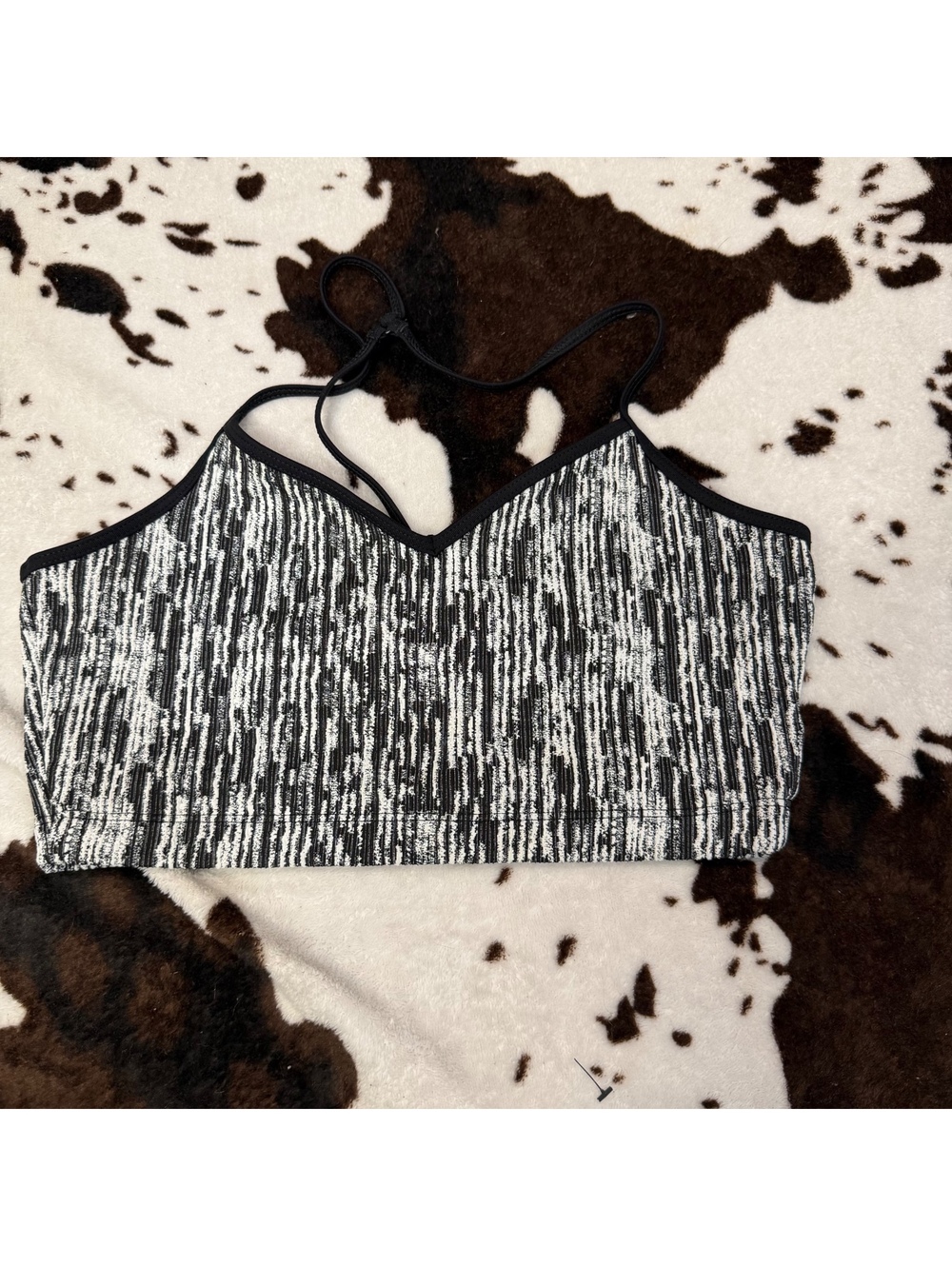 Koral‎ Medium Printed Racerback Sports Bra Black White Made in USA